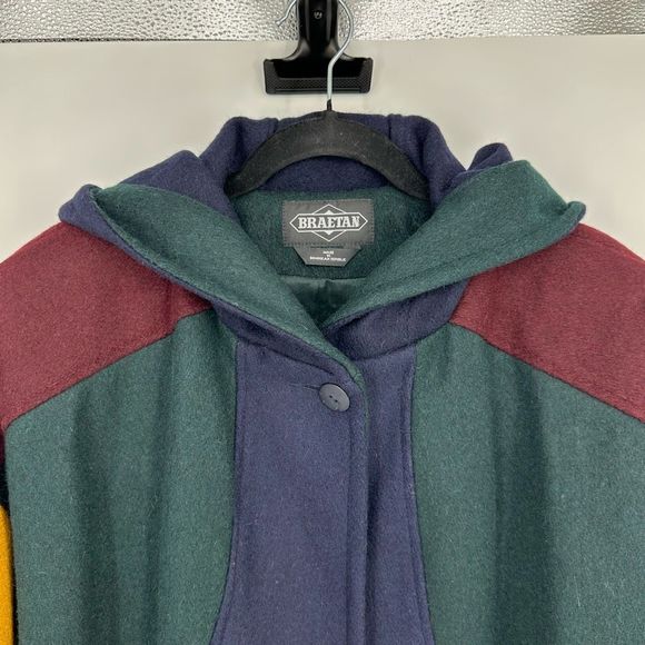 Vintage Braetan Multi Colour Duffel Coat Wool Hoodie Jacket S Preppy Academia - Picture 7 of 13